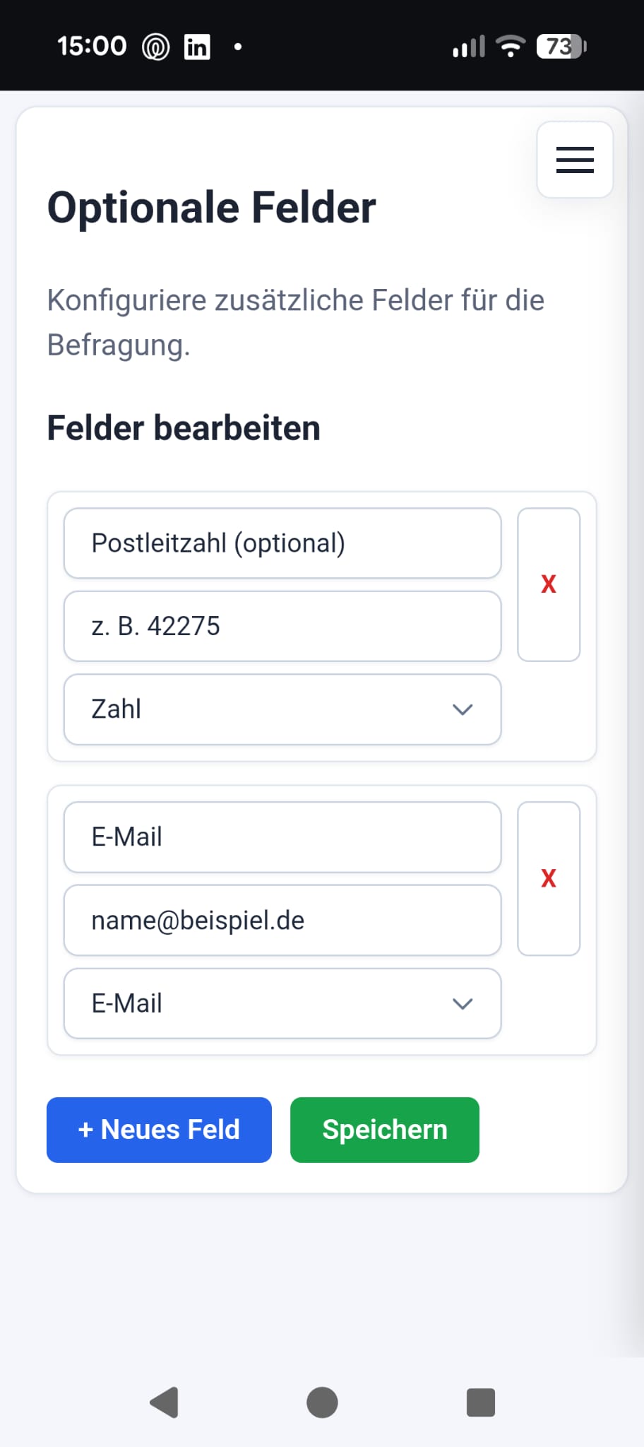 Konfiguration Felder